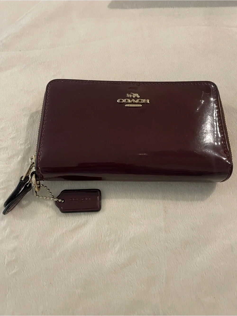 Coach Burgundy Patent Leather Zip Wallet